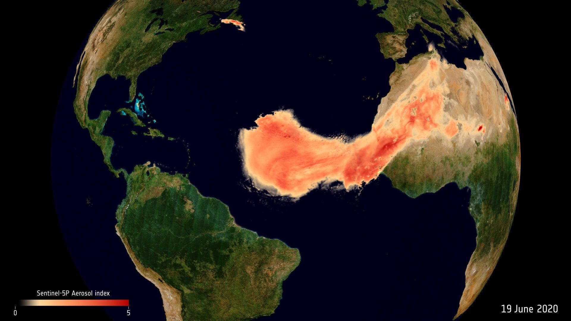 Columna de polvo del Sahara atravesando el océano Atlántico / ESA