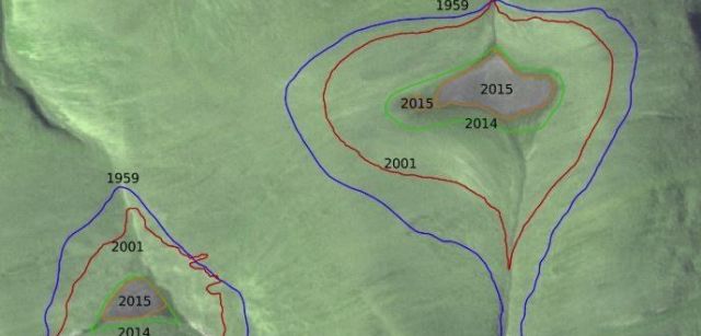 Evolución en las últimas décadas de la amplitud de las capas de hielo de St. Patrick Bay / Foto: EP