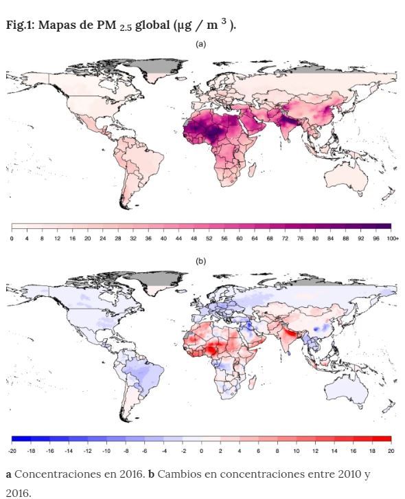 Mapas de las variaciones de partículas PM2.5 a escala planetaria / Imagen: EP