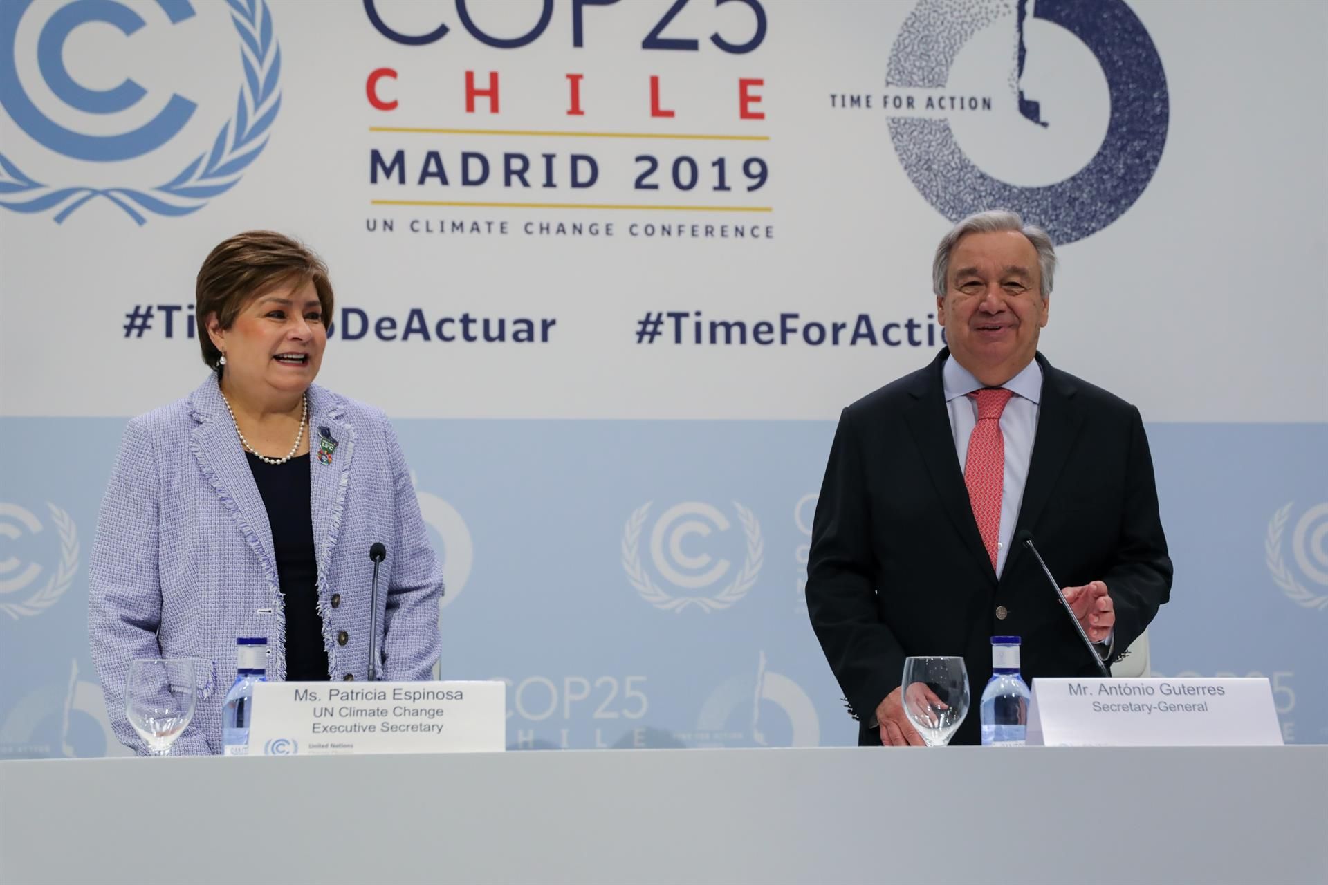 La secretaria ejecutiva de la ONU para el Cambio Climático, Patricia Espinosa, y el secretario general de la ONU, Antonio Guterres , en la COP25 Madrid / Foto: EP