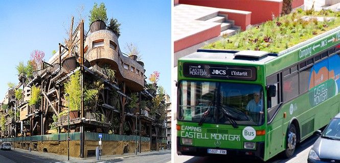 Casas-árbol en Turín y un techo verde móvil en un autobús de Girona / Foto: Luciano Pia - Phyto Kinetic