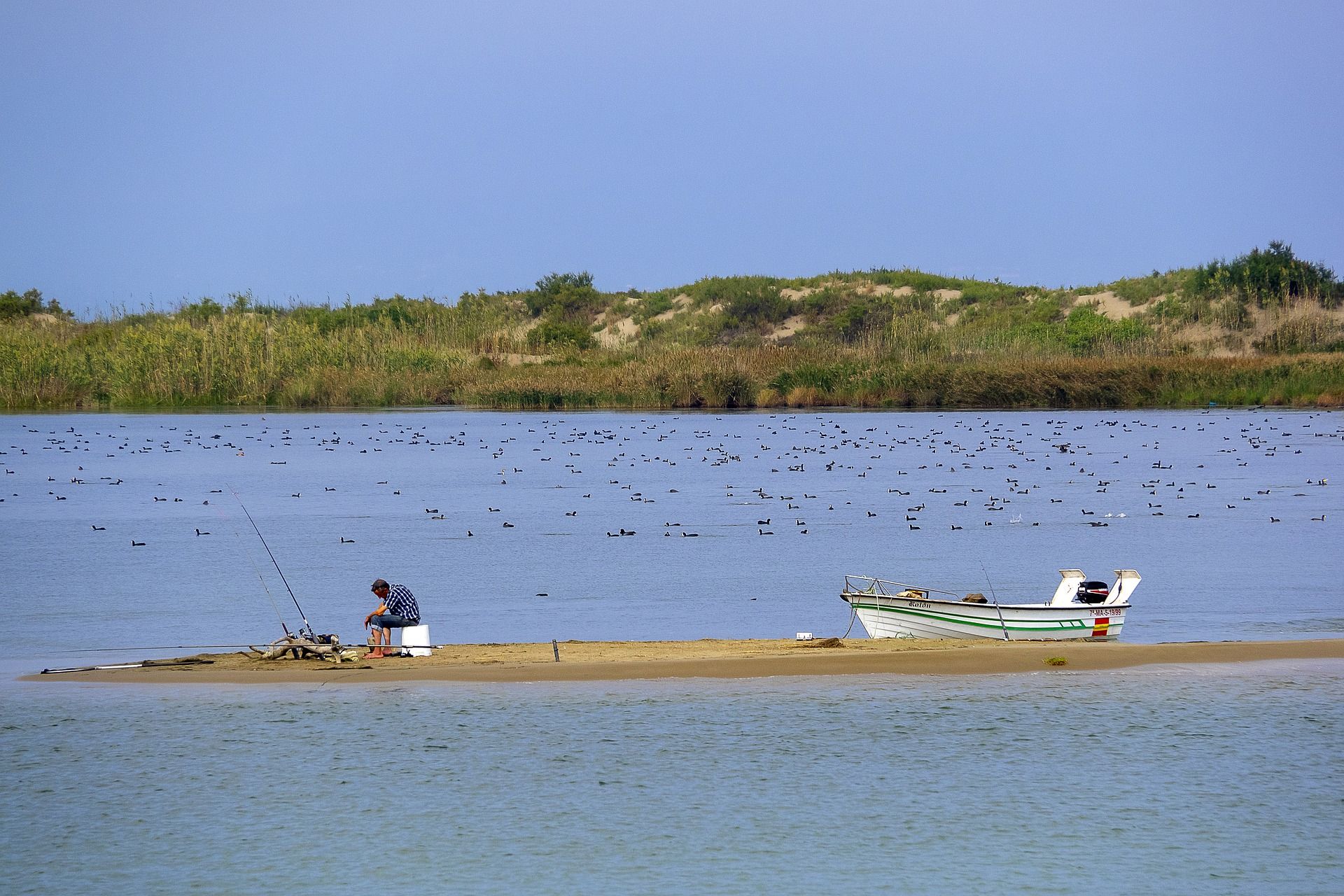 Una persona pesca en un paraje de la cuenca del Ebro donde uso agrícola del agua sigue creciendol / Foto: Manuel Torres Garcia - Pixabay 