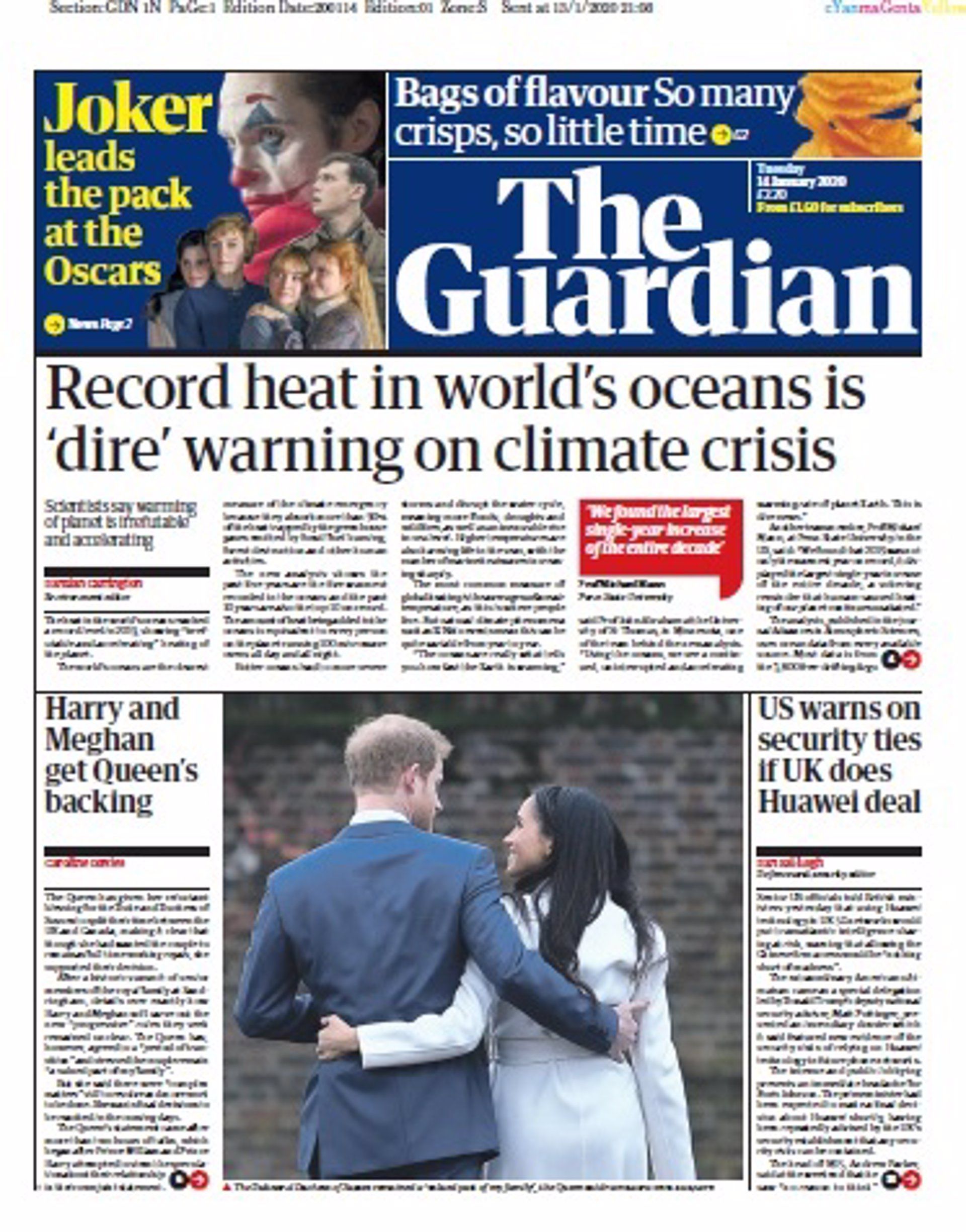 Una portada del diario británico 'The Guardian' que ha recibido el II Premio Biophilia de Comunicación Medioambiental / Foto: EP