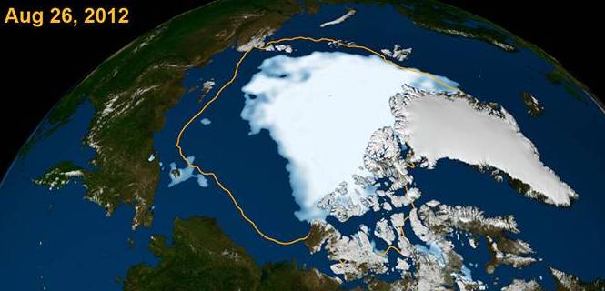 Extensión del hielo marino del Ártico el 26 de agosto de 2012 / Foto: NASA