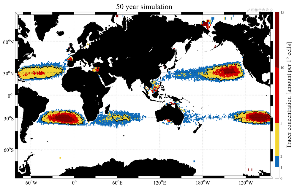 Localizaciones de las cinco islas subtropicales de basura 2019 / Imagen: The Conversation Localizaciones de las cinco islas subtropicales de basura 2019 / Imagen: The Conversation