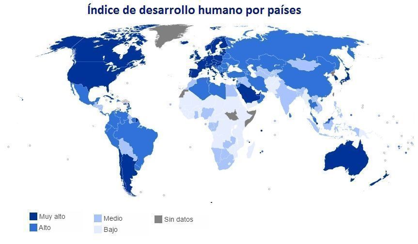 'Indice desarrollo humano' en el mundo por países / Imagen. Wikipedia