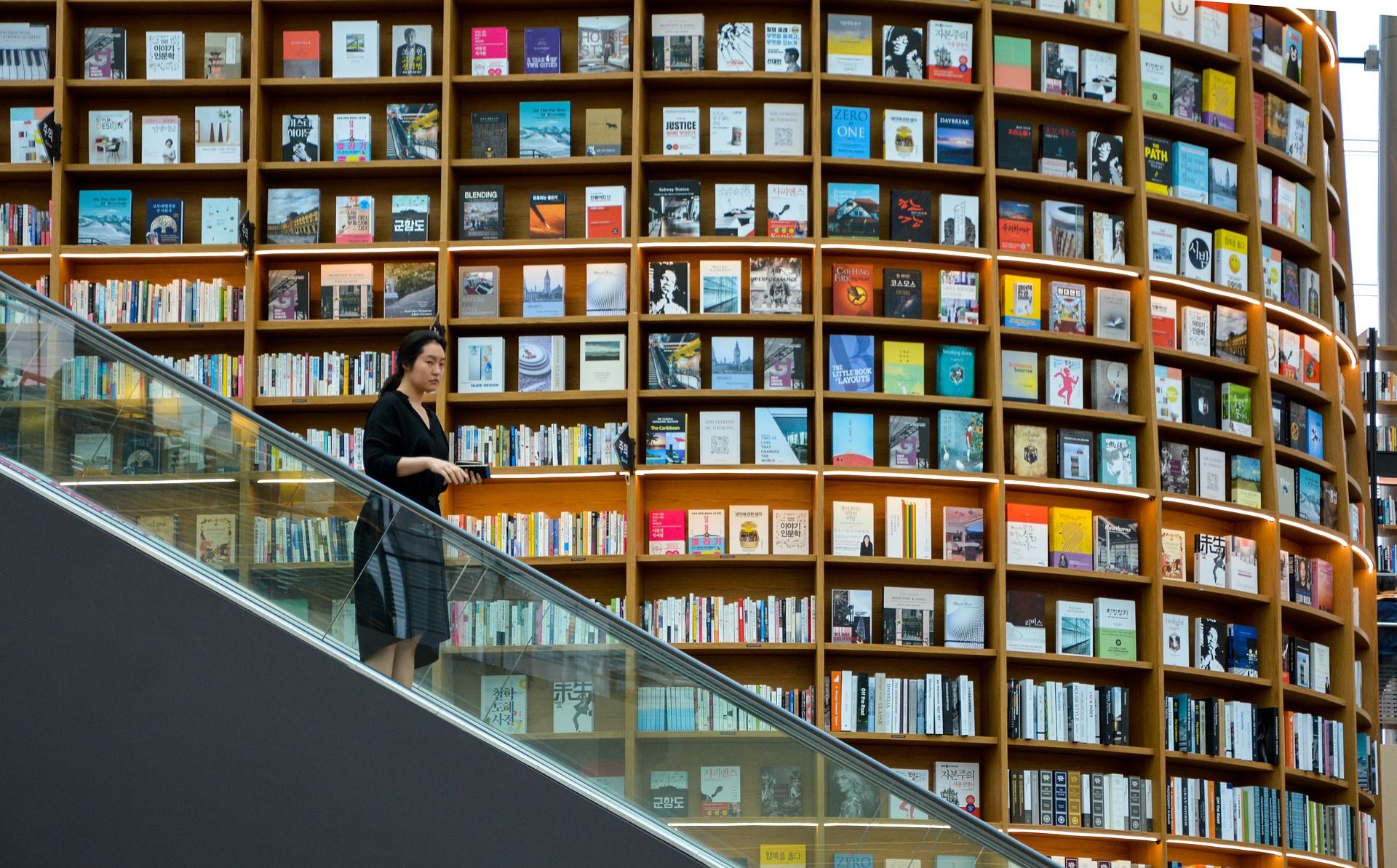 Una mujer en espacio repleto de libros / Foto:  Adli Wahid - Pixabay