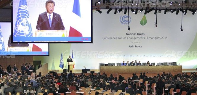 Xi Jinping, presidente del país que más contamina en el planeta, se dirige a la cumbre que apela por un acuerdo global / Foto: Greenpeace