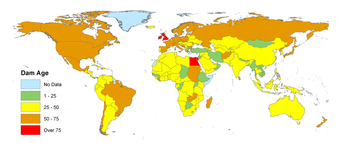 Mapa de países con las grandes presas más antiguas / Imagen : SINC Mapa de países con las grandes presas más antiguas / Imagen : SINC