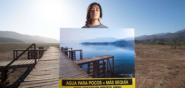 Imagen de la campaña de Greenpeace que muestra el pasado y presente de la laguna Aculeo en Paine, Chile / Foto: GP Chile