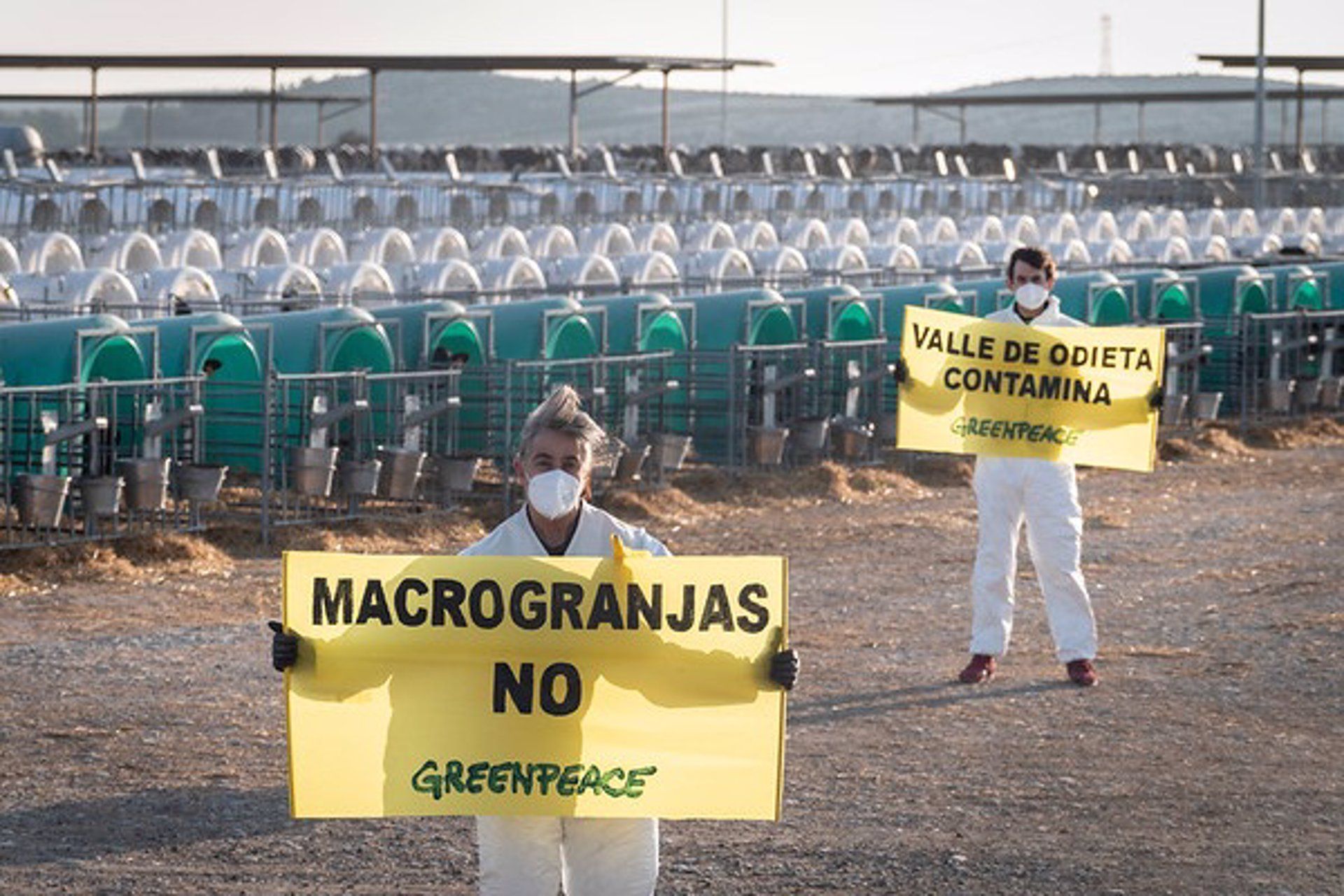 Acción de Greenpeace en la macrogranja de Caparroso en el Día Mundial del Agua / Foto: Greenpeace
