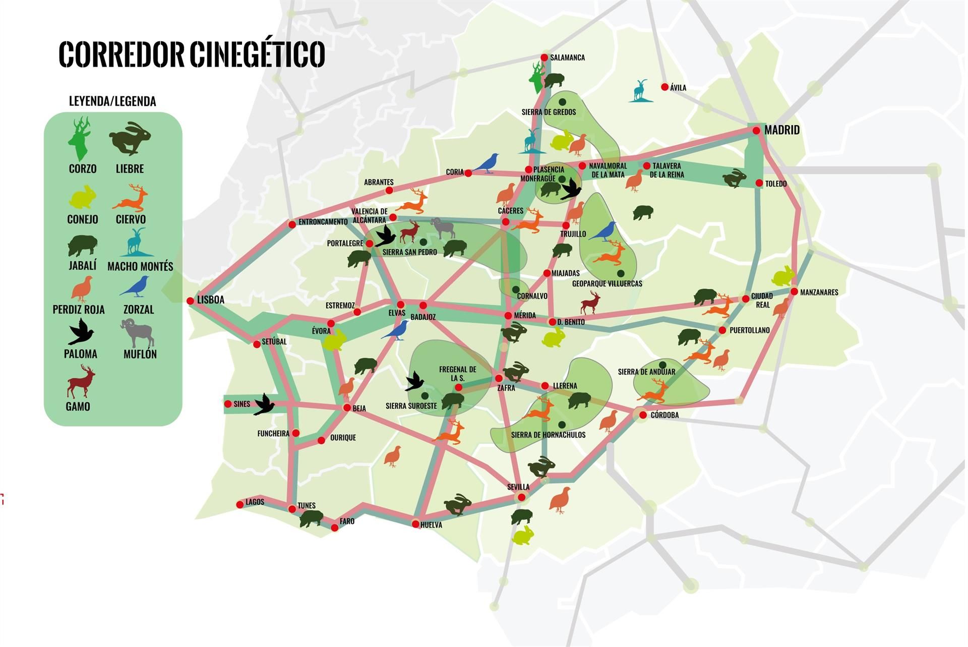 Imagen el hipotético Corredor Cinegético del Sudoeste Ibérico / Imagen: EP