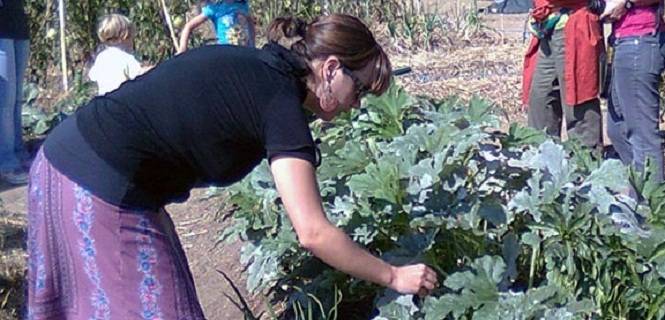 Una mujer en un huerto en Zarzalejo / Foto: Zarzalejo en Transición