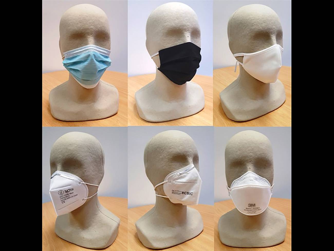 El estudio analiza mascarillas quirúrgicas, de tela, FFP2, KN95 y FFP3 / Foto: SINC